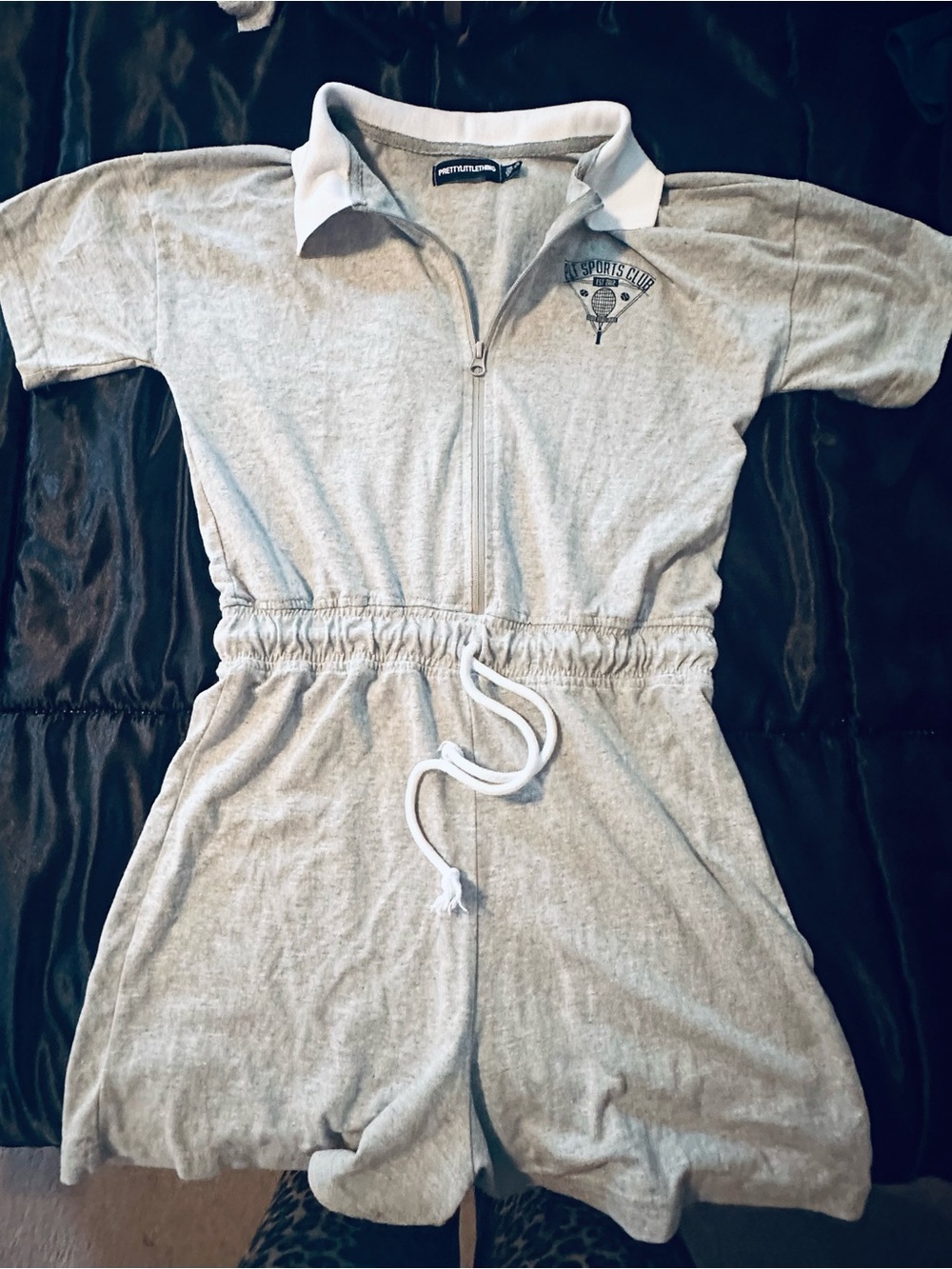 PrettyLittleThing Light Grey Kids Zip Front Drawstring Romper